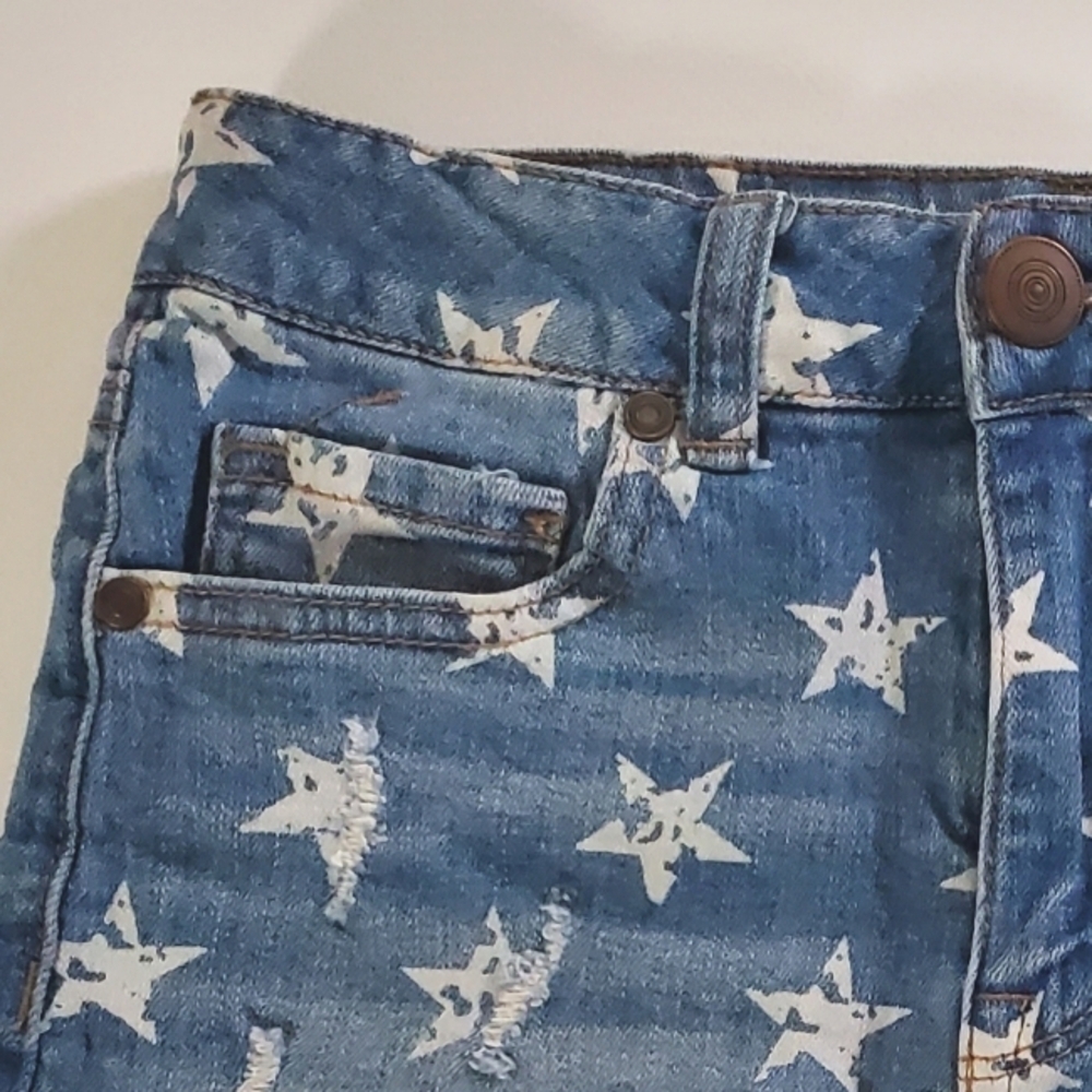 2068 * No Boundaries Star Print Denim Shorts Blue White Red Size 3 Juniors - Picture 9 of 10